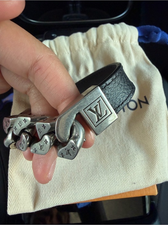 Louis Vuitton Other - Louis Vuitton Black Leather Bracelet with Silver-Tone Chain and LV Clasp